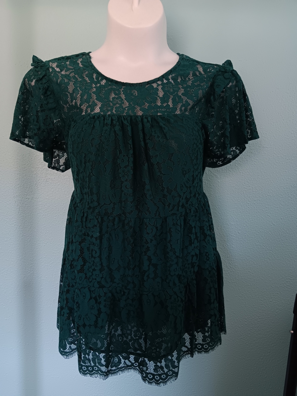 Torrid 1x Women’s Lace Short Sleeve Blouse - Dark Green